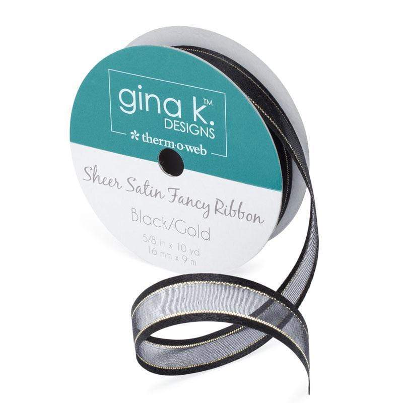 Therm O Web Gina K. Designs Sheer Satin Fancy Ribbon, 10 yds, Black/Gold 18002